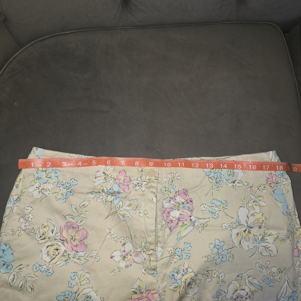 Oscar Dw La Renta Floral Print Beige Pants Size 14 - Picture 7 of 7